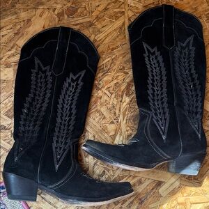 1991 Sunday Cowgirl Cowboy Boot Suede Black Size 8